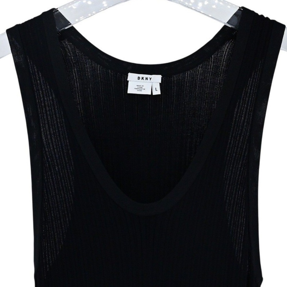 DKNY Black Ribbed Knit‎ Scoop Neck Sleeveless Midi Tank Dress Womens Large Retro